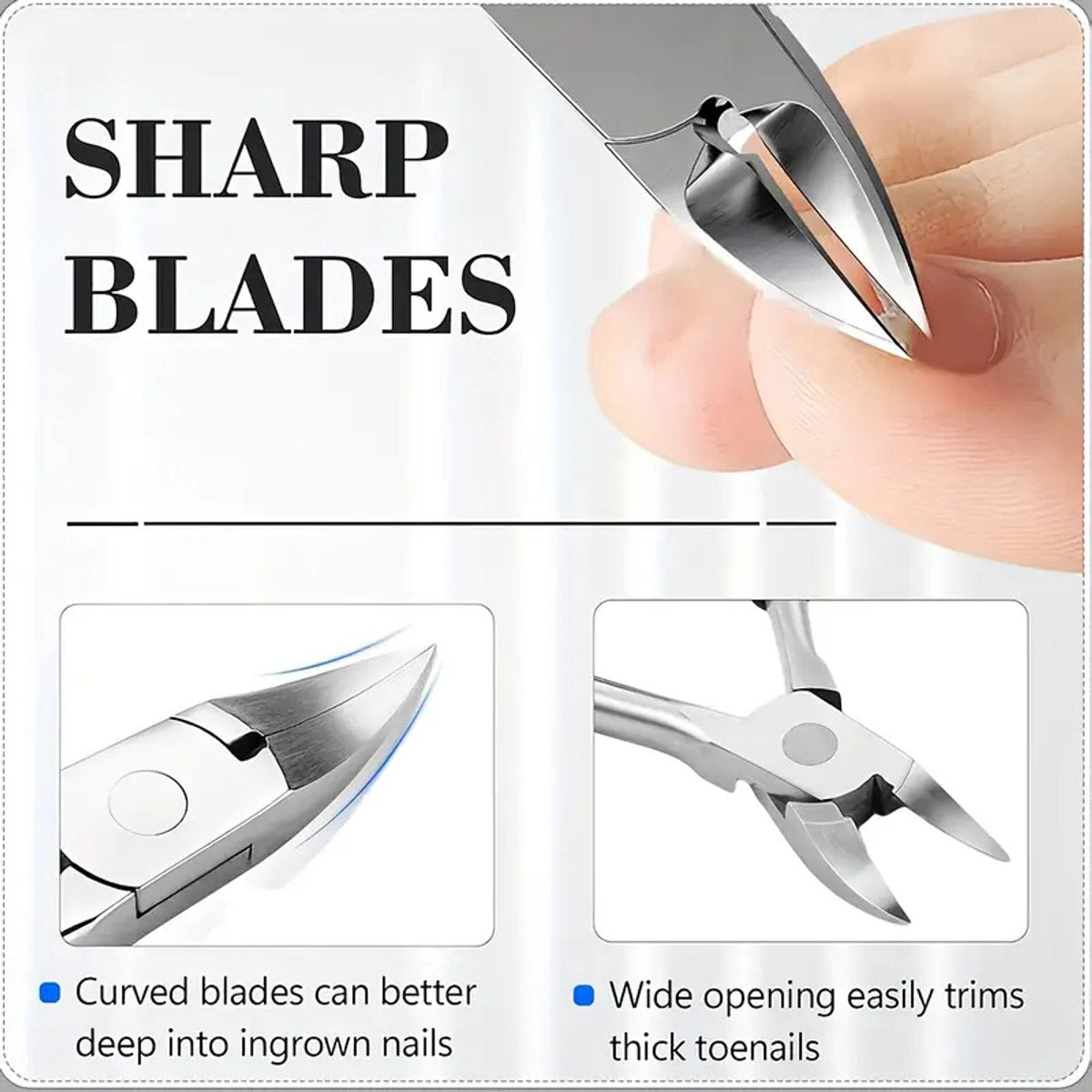 Nail clippers - Stainless steel pedicure tool - Heavy-duty nail clipper set - Includes a nail file, cuticle nipper, and pedicure tool - Classic black handles - Set of 5 - For ingrown and thick nails