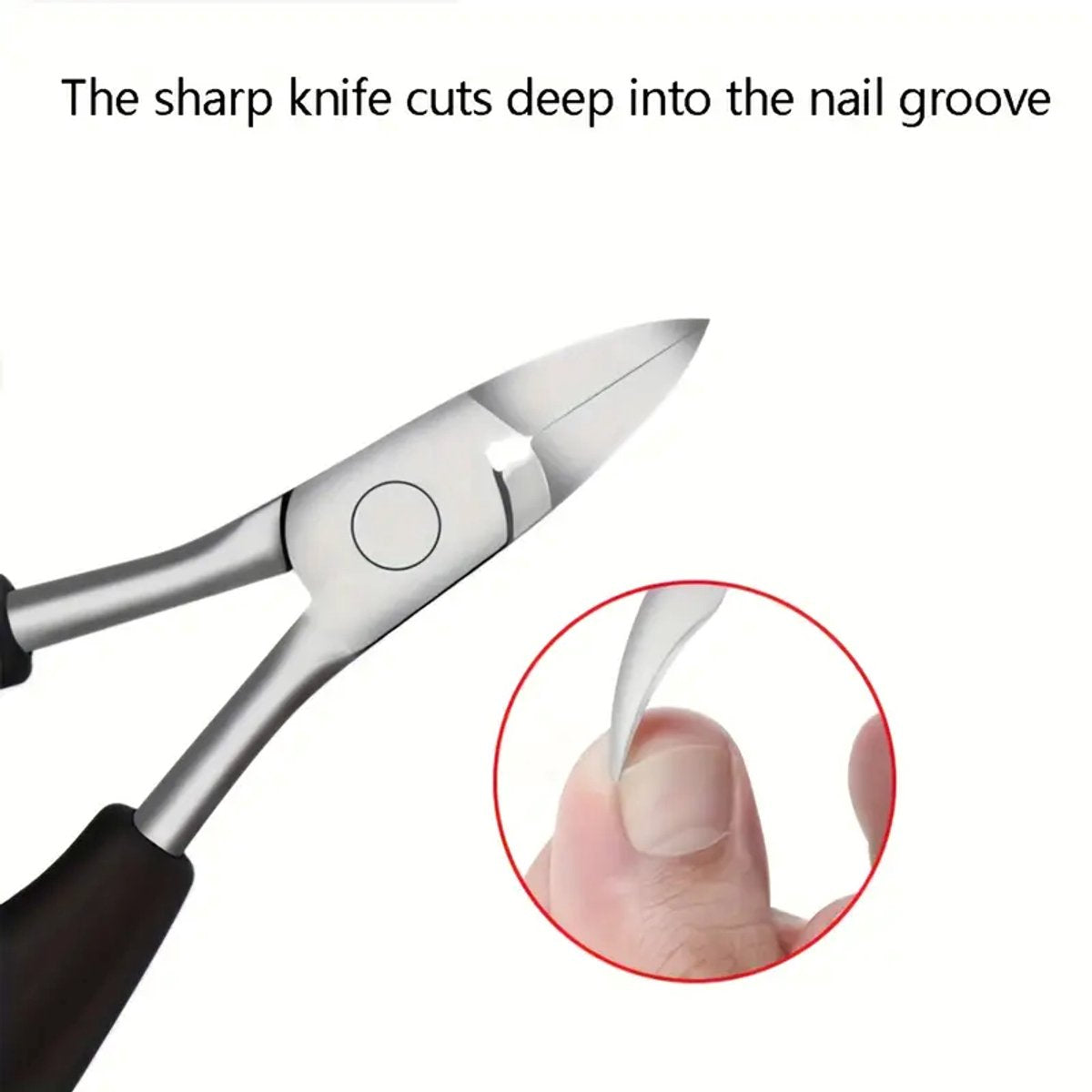 Nail clippers - Stainless steel pedicure tool - Heavy-duty nail clipper set - Includes a nail file, cuticle nipper, and pedicure tool - Classic black handles - Set of 5 - For ingrown and thick nails