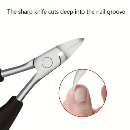 Nail clippers - Stainless steel pedicure tool - Heavy-duty nail clipper set - Includes a nail file, cuticle nipper, and pedicure tool - Classic black handles - Set of 5 - For ingrown and thick nails