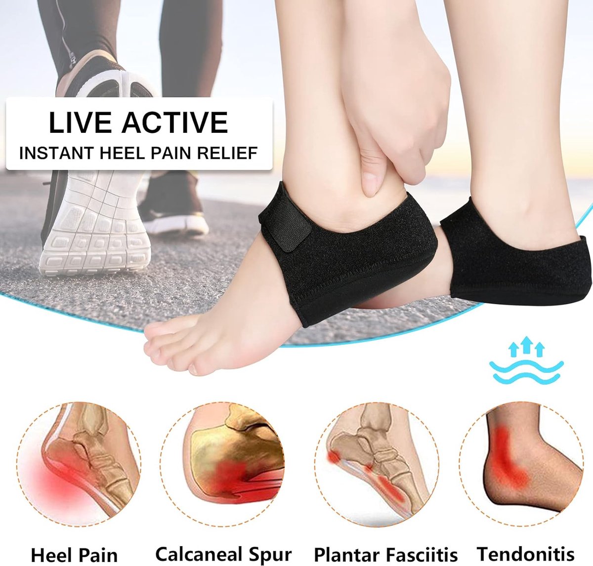 Insoles - Arch Supports - Gel Heel Cushions - For plantar fasciitis, heel pain, and Achilles tendonitis - Protectors and cushions for men and women - 1 pair