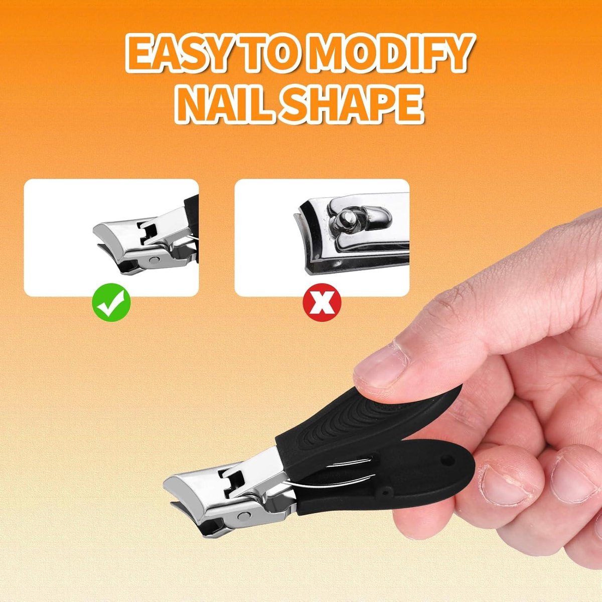 Wide nail clippers 78 x 19 cm - Anti-splash angled nail clippers with wide opening - Nail clippers for hands and feet - Pedicure and manicure tool for men and women (Black)