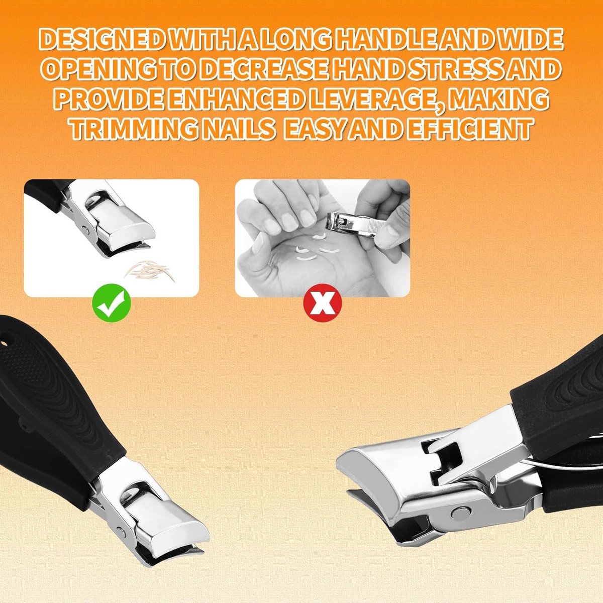 Wide nail clippers 78 x 19 cm - Anti-splash angled nail clippers with wide opening - Nail clippers for hands and feet - Pedicure and manicure tool for men and women (Black)