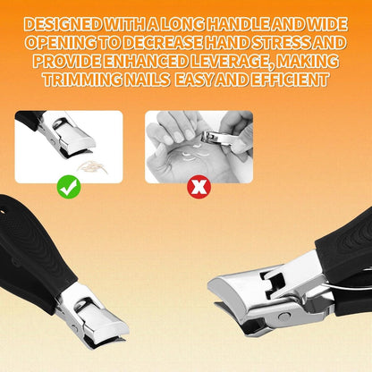 Wide nail clippers 78 x 19 cm - Anti-splash angled nail clippers with wide opening - Nail clippers for hands and feet - Pedicure and manicure tool for men and women (Black)