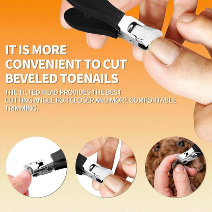 Wide nail clippers 78 x 19 cm - Anti-splash angled nail clippers with wide opening - Nail clippers for hands and feet - Pedicure and manicure tool for men and women (Black)