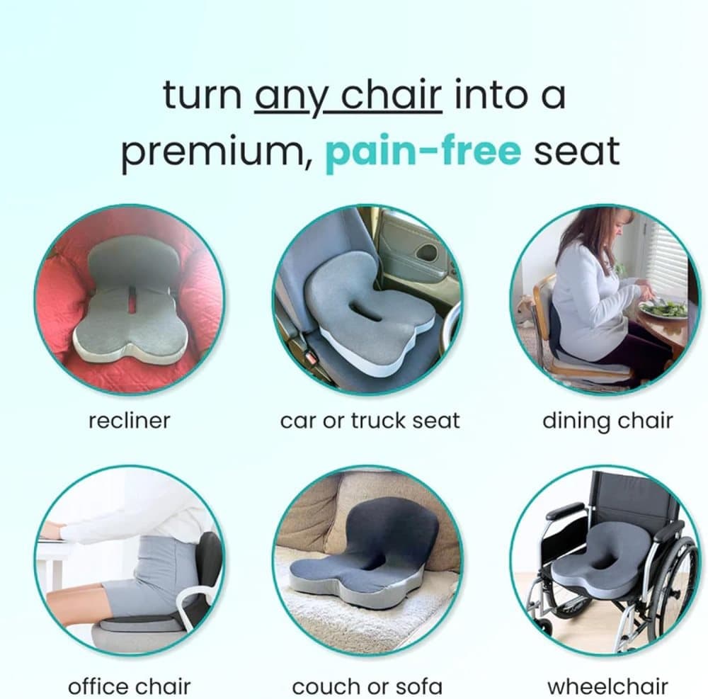 Ergonomic Memory Foam Seat Cushion with Lumbar Support and Tailbone Protection for Office Chairs, Driving and Home, Dark Gray, L-Shaped