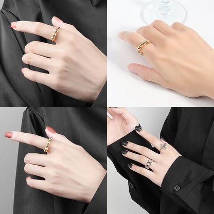 8 pcs Adjustable Antistress Ring with Rotating Beads, Gold, Compatible with Fidget Spinner Rings