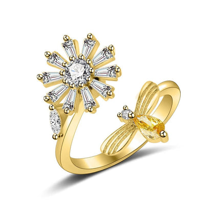 8 pcs Adjustable Antistress Ring with Rotating Beads, Gold, Compatible with Fidget Spinner Rings