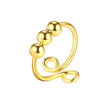 8 pcs Adjustable Antistress Ring with Rotating Beads, Gold, Compatible with Fidget Spinner Rings