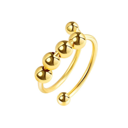 8 pcs Adjustable Antistress Ring with Rotating Beads, Gold, Compatible with Fidget Spinner Rings