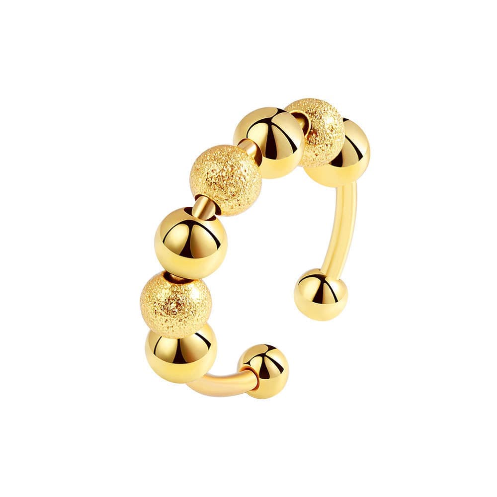 8 pcs Adjustable Antistress Ring with Rotating Beads, Gold, Compatible with Fidget Spinner Rings