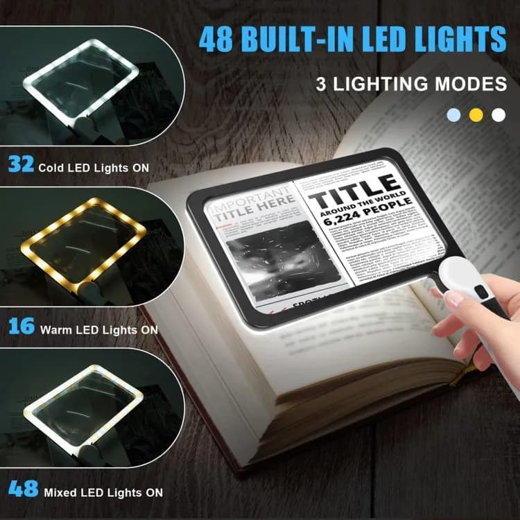 5X Magnifying Glass with 48 LED Lights, 3 Modes for Reading