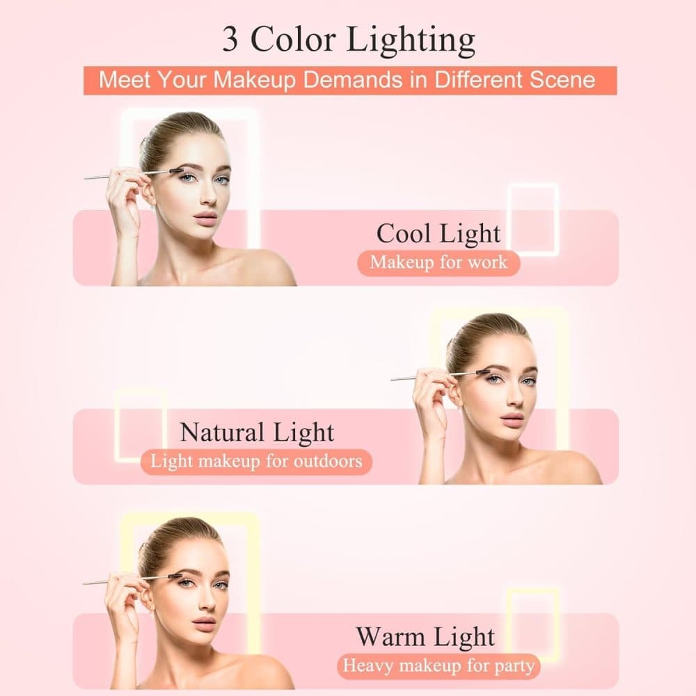 Rechargeable Portable Foldable Makeup Mirror with 3 Color Modes Adjustable Lighting