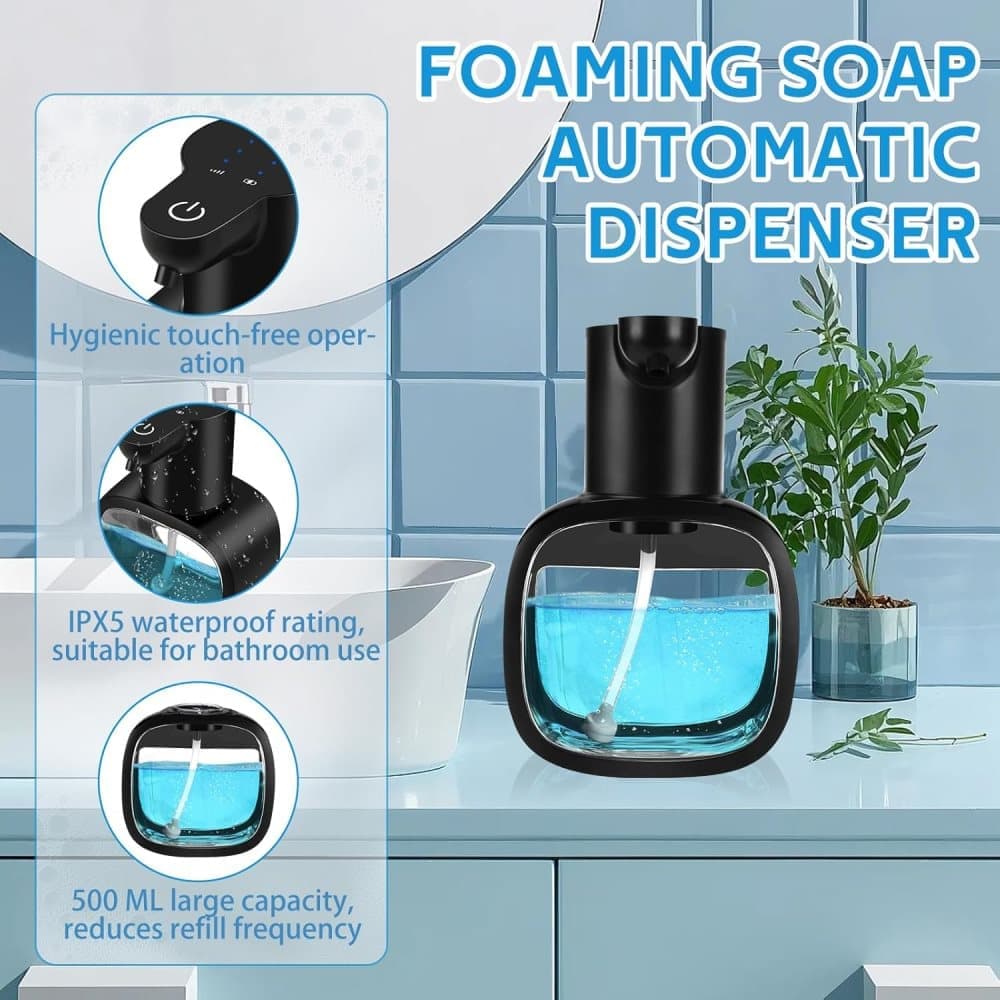 500ml Touchless Automatic Soap Dispenser with USB-C Charging, compatible with Liquid Soap, Black