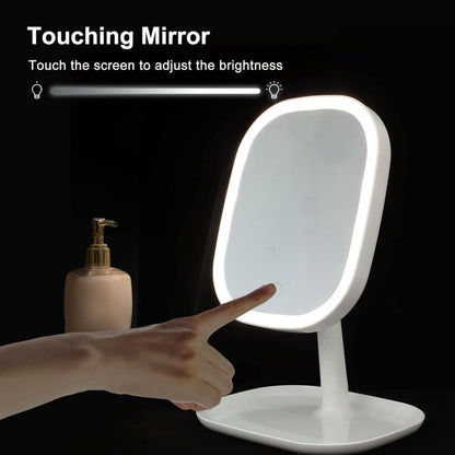 LED Makeup Mirror Rechargeable with Touch Control 3 Colors Dimmable 360 Adjustable, White