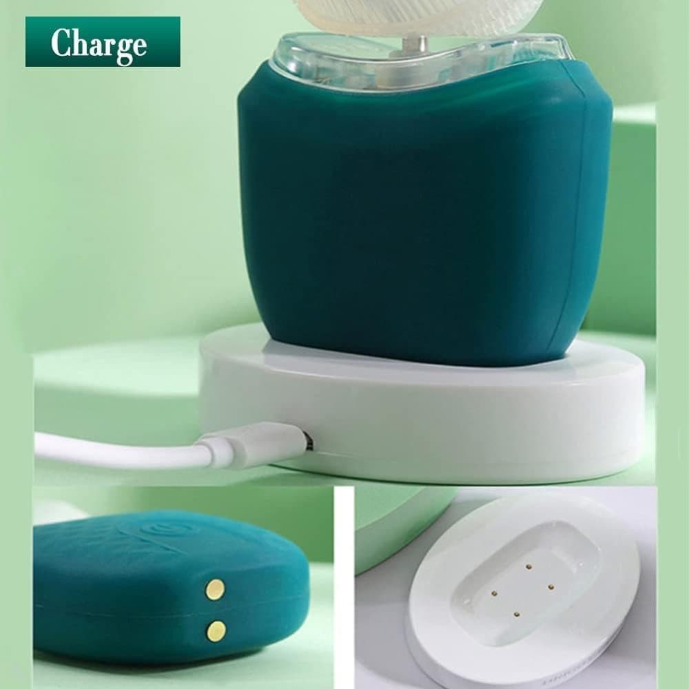 360° U-Shaped Electric Toothbrush, 3 Cleaning Modes, IPX7 Waterproof, Automatic Ultrasonic Tooth Cleaner, Compatible with Oral-B, White