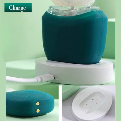 360° U-Shaped Electric Toothbrush, 3 Cleaning Modes, IPX7 Waterproof, Automatic Ultrasonic Tooth Cleaner, Compatible with Oral-B, White