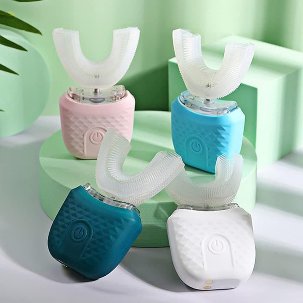 360° U-Shaped Electric Toothbrush, 3 Cleaning Modes, IPX7 Waterproof, Automatic Ultrasonic Tooth Cleaner, Compatible with Oral-B, White