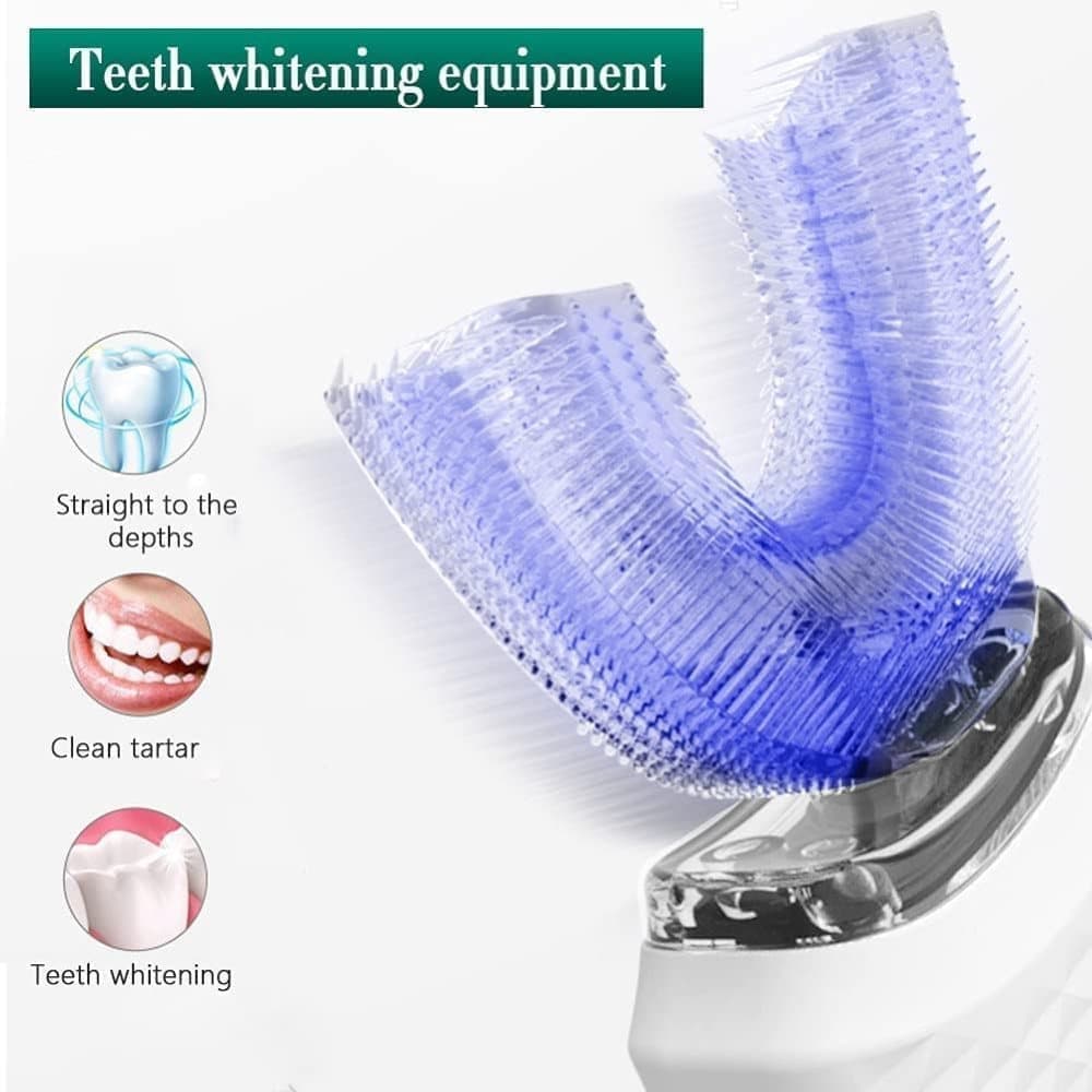 360° U-Shaped Electric Toothbrush with 3 Cleaning Modes, IPX7 Waterproof, Automatic Ultrasonic Tooth Cleaner, Compatible with Oral-B, Pink