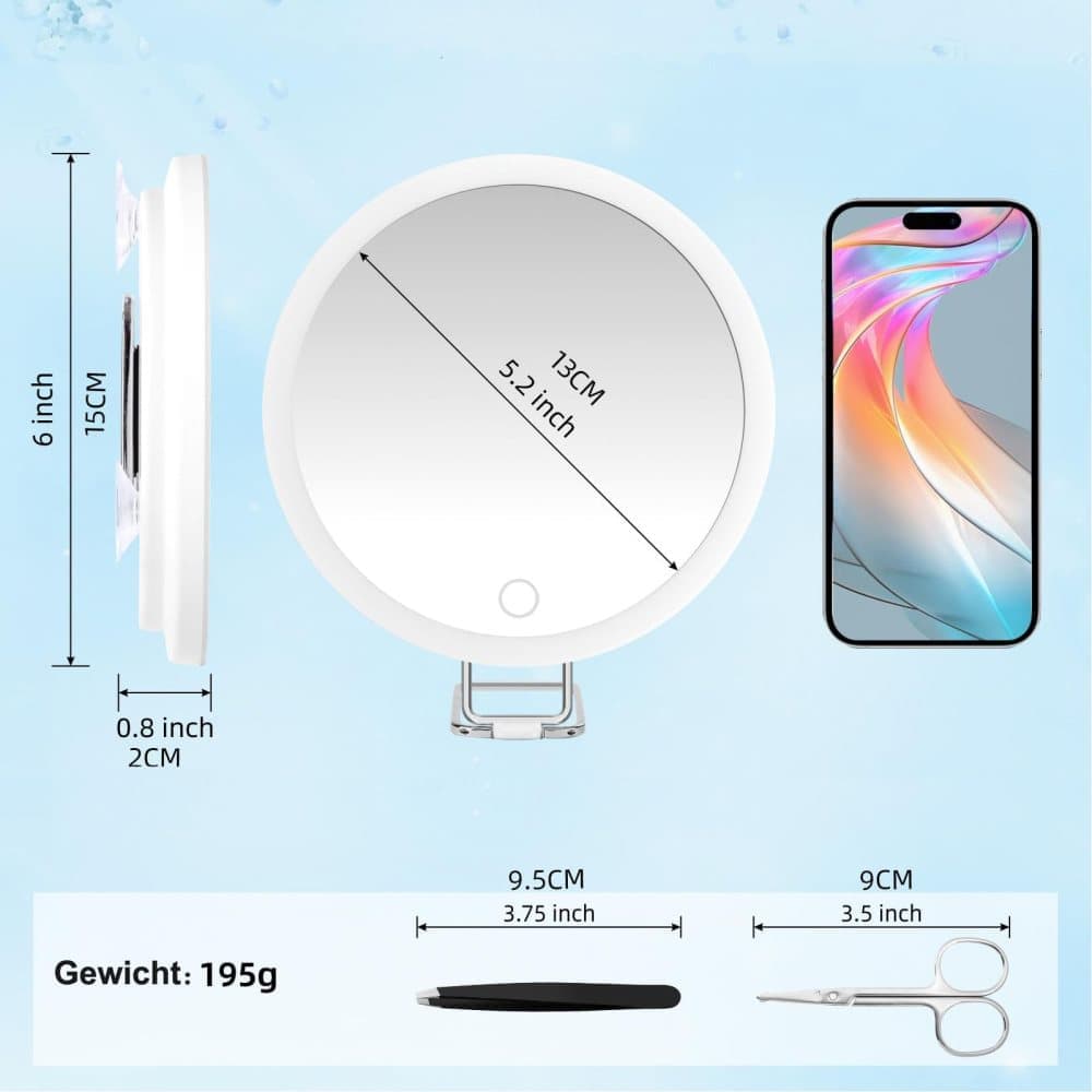 20X LED Makeup Mirror with Lighting, 360° Rotatable Dimmable 3 Light Modes Magnification Suction Cup, White