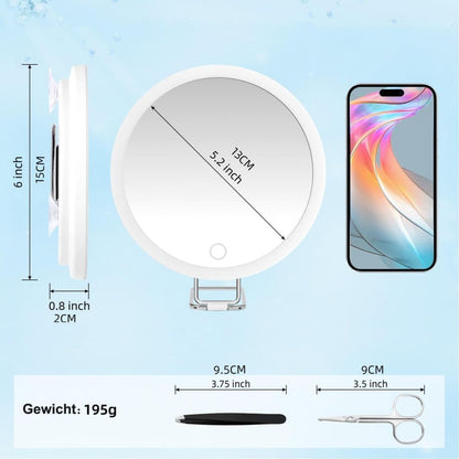 20X LED Makeup Mirror with Lighting, 360° Rotatable Dimmable 3 Light Modes Magnification Suction Cup, White
