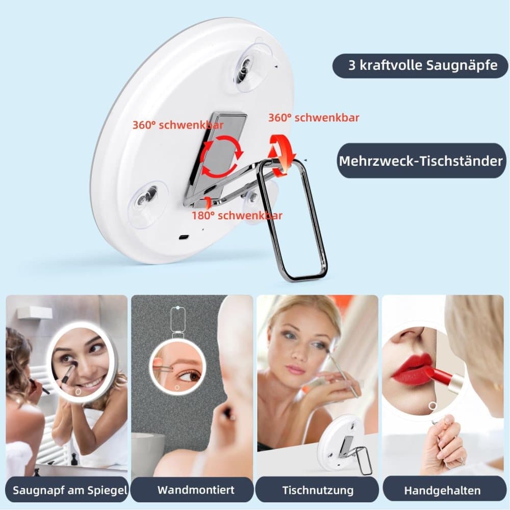 20X LED Makeup Mirror with Lighting, 360° Rotatable Dimmable 3 Light Modes Magnification Suction Cup, White