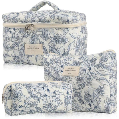 Floral Makeup Bag 3-Piece Set, Travel Toiletry Organizer, 20 x 10 cm