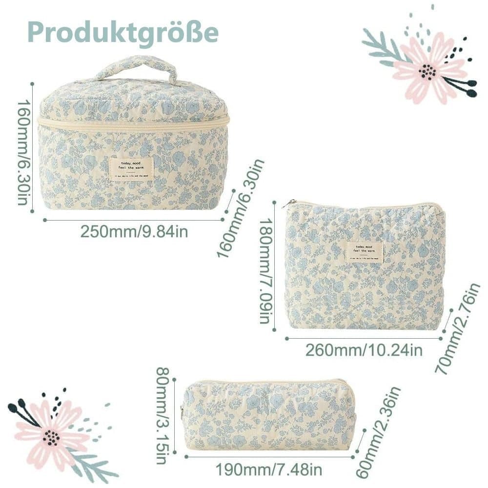 Floral Makeup Bag 3-Piece Set, Travel Toiletry Organizer, 20 x 10 cm