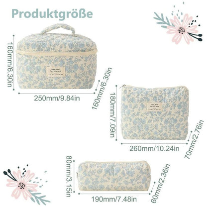 Floral Makeup Bag 3-Piece Set, Travel Toiletry Organizer, 20 x 10 cm