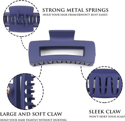6-Pack Strong Rectangular Hair Clips for Thick Hair, Non-Slip Matte Solid Color, Multicolor