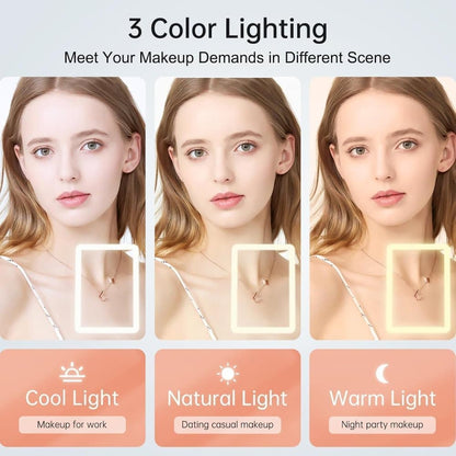 Rechargeable Makeup Mirror with 3 Color Modes, Dimmable Touch Screen LED Lighted Mirror