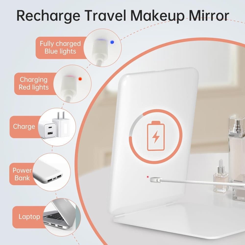 Rechargeable Makeup Mirror with 3 Color Modes, Dimmable Touch Screen LED Lighted Mirror