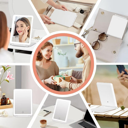 Rechargeable Makeup Mirror with 3 Color Modes, Dimmable Touch Screen LED Lighted Mirror