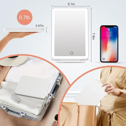 Rechargeable Makeup Mirror with 3 Color Modes, Dimmable Touch Screen LED Lighted Mirror