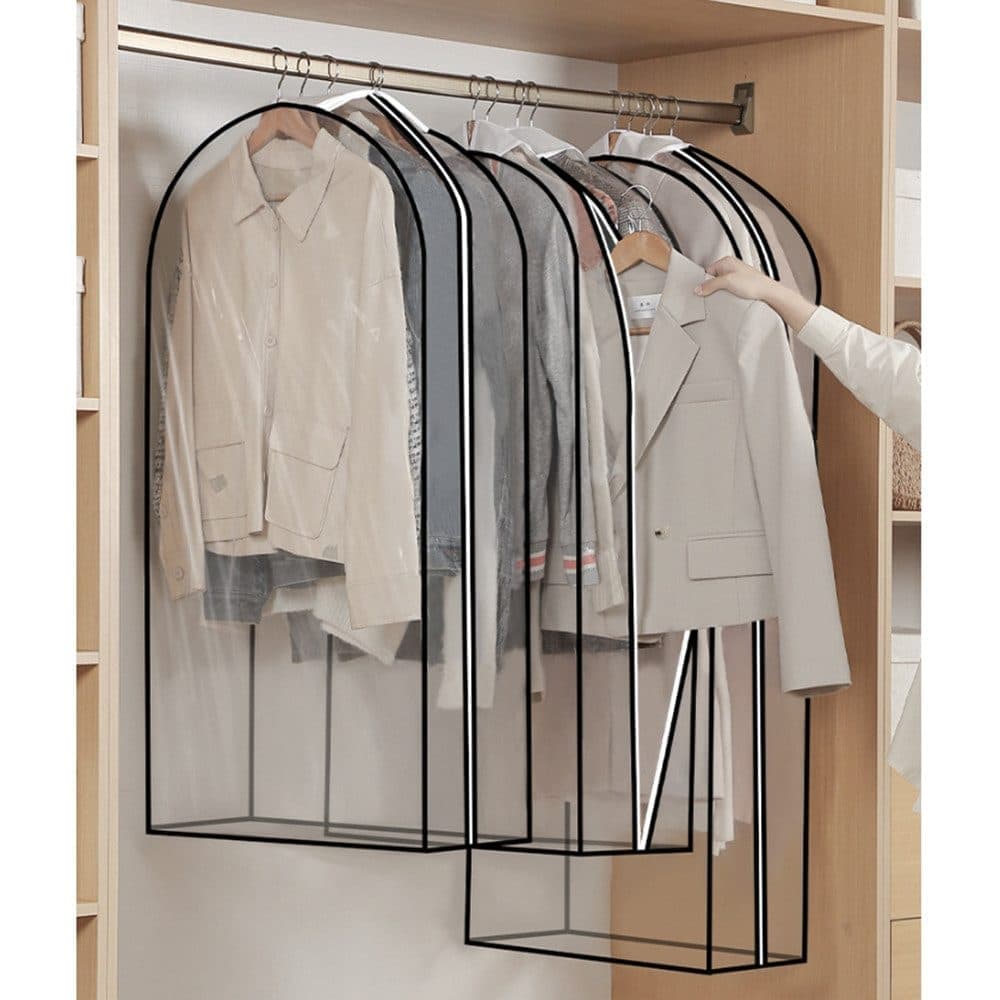 3-pack Transparent PEVA Clothes Cover with Zipper, Dustproof Garment Storage Bag for Wardrobe, 60 x 25 x 110cm