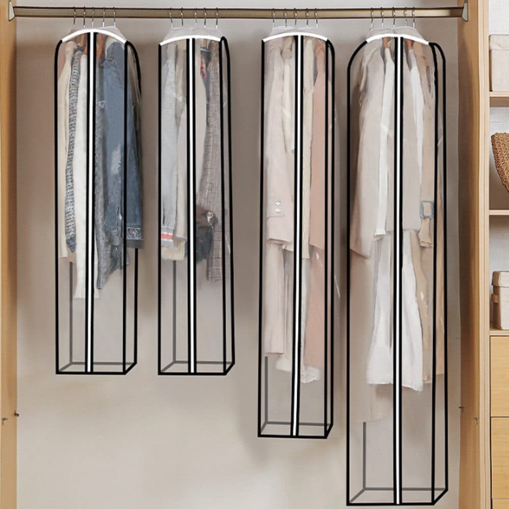 3-pack Transparent PEVA Clothes Cover with Zipper, Dustproof Garment Storage Bag for Wardrobe, 60 x 25 x 110cm