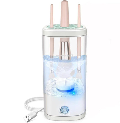 Automatic Electric Makeup Brush Cleaner Portable Beauty Tool, White, Fits Multiple Brush Sizes