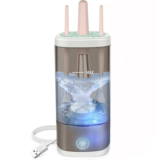 Automatic electric makeup brush cleaner with clear water chamber and three brush slots