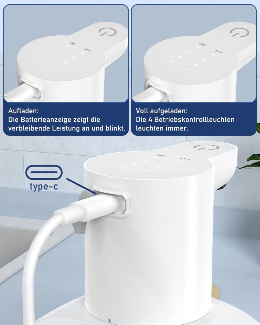 500ml Rechargeable Automatic Soap Dispenser Wall Mounted with 4 Levels, Compatible with Kitchen and Bathroom