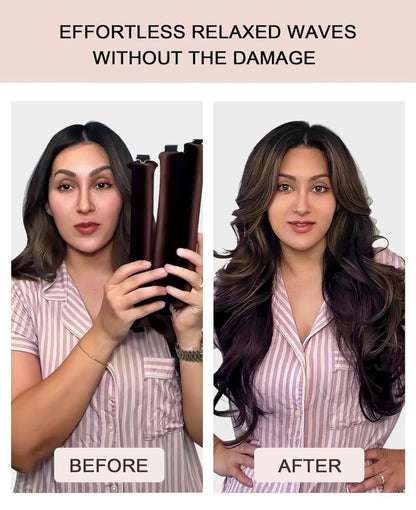 4-Piece Heat-Free Hair Curlers, Flexible No-Heat Hair Rollers with Hook, Brown, 4-Piece