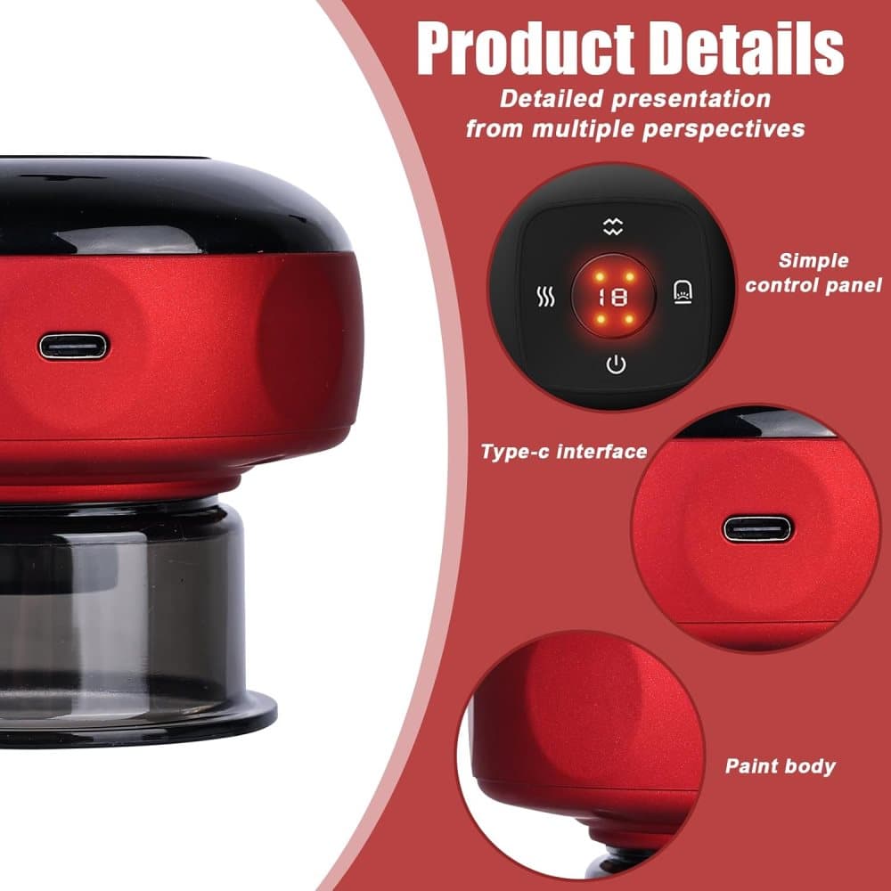12-Speed Electric Cupping Therapy Machine Vacuum Massager Set, Red