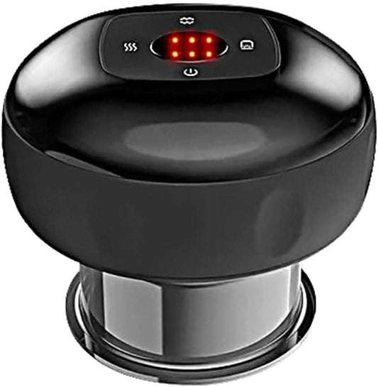 Black electric cupping massager with control panel and red speed indicators