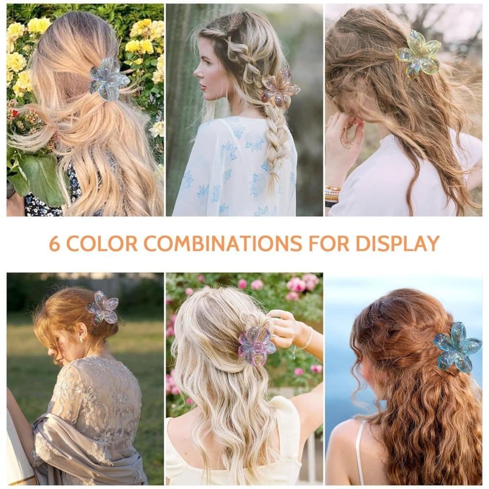 6-Pack Non-Slip Flower Hair Clips, with Flowers