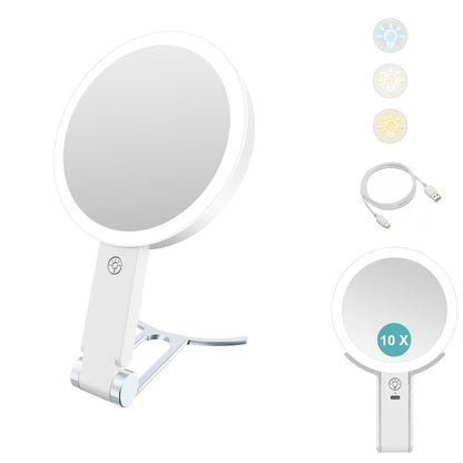 10X/1X LED Makeup Mirror with Adjustable Lighting, Double-Sided Magnifying Mirror for Skin Care, Compatible with All Brands