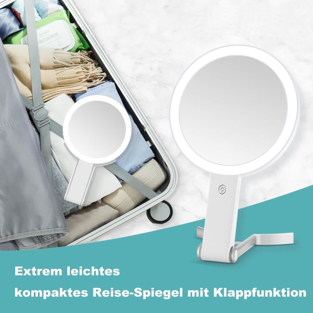 10X/1X LED Makeup Mirror with Adjustable Lighting, Double-Sided Magnifying Mirror for Skin Care, Compatible with All Brands