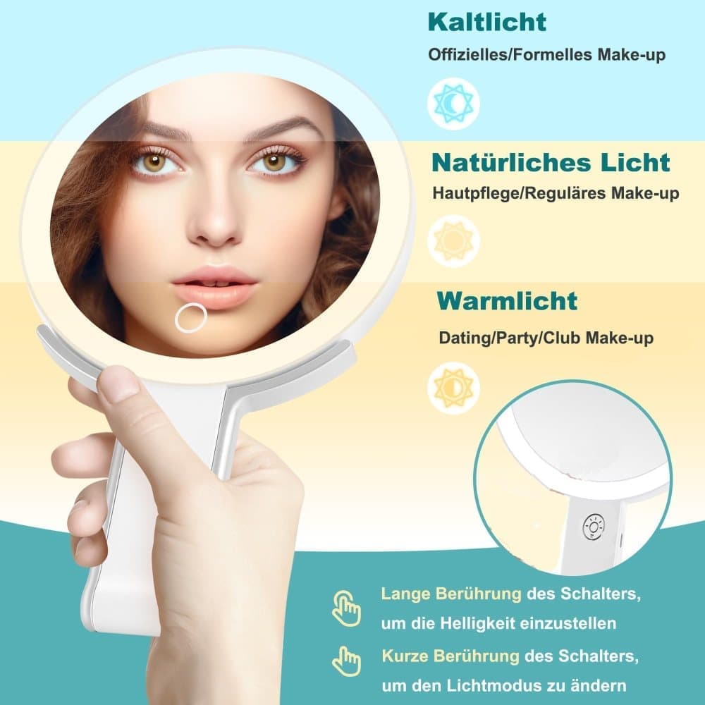 LED Makeup Mirror Double-Sided with Adjustable Light, 1x Magnifying Mirror for Skin Care, Compatible with All Brands, 20X/1X