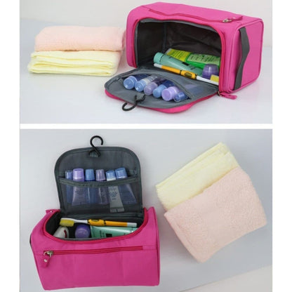 Waterproof makeup bag with 3 compartments and handle, hanging toiletry bag for men and women, dark blue