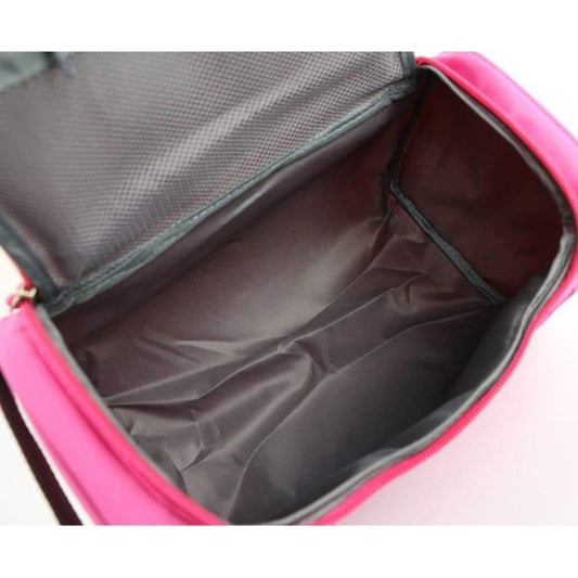 Waterproof toiletry bag interior with gray lining and zippered compartments
