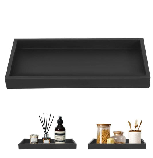 Black silicone rectangular tray with raised rim for organizing makeup and small accessories