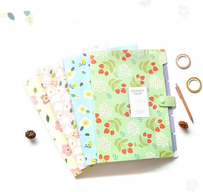 8 Compartments A4 Document Folder Waterproof Floral Pattern, with A4 Size, Yellow