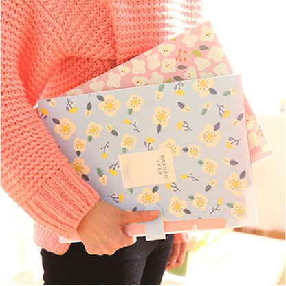 8 Compartments A4 Document Folder Waterproof Floral Pattern, with A4 Size, Yellow